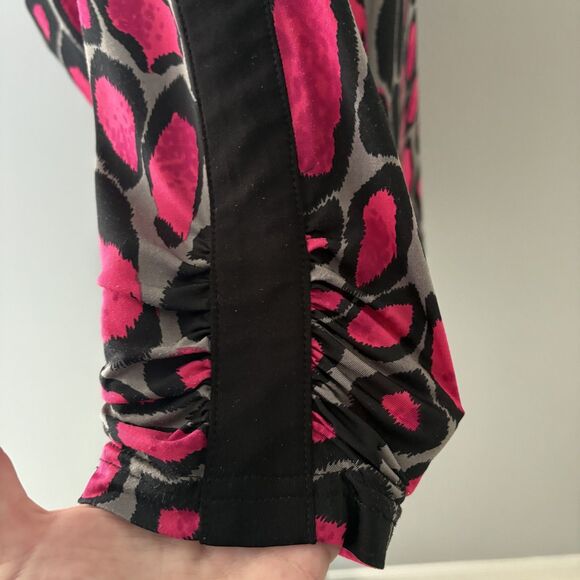 Joseph Ribkoff Top Womens 12 Pink Black Animal Print Zip Front Stretch Mobwife - Picture 4 of 16